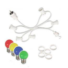 Illu-/Partylichterkette 10m - Außenlichterkette weiß - Made in Germany - 20 x bunte LED Kugellampen
