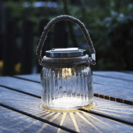LED Solarglas JAMJAR - Geriffeltes Glas - warmweiße LED - Lichtsensor - H:11,5cm, D: 11cm